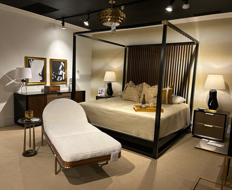 SHOP OUR SHOWROOM - WARM MODERN - PINSTRIPE BEDROOM