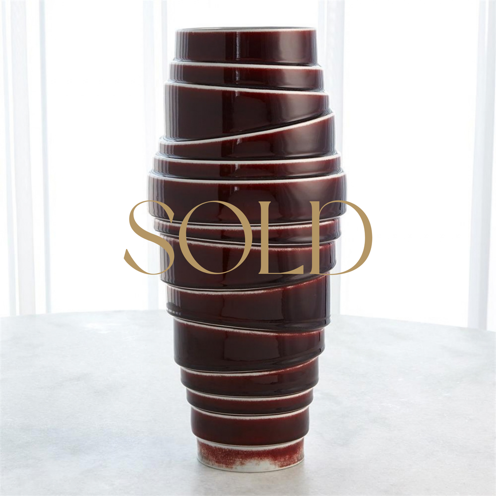 SOLD - LAYERED VASE - OXBLOOD - TALL - 8.5"X19.75"