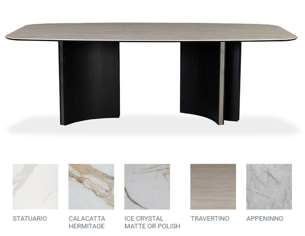 ANDREW Dining Table with Contour Ceramic Top + 6 TOP OPTIONS + 3 SIZES + 2 BASE OPTIONS (CI)