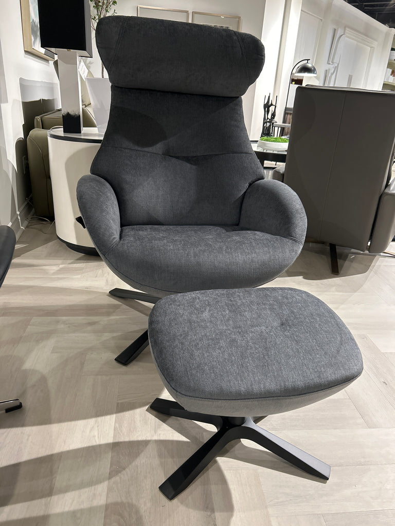 Globe Swivel Reclining Chair Footstool in Evita Concrete Grey