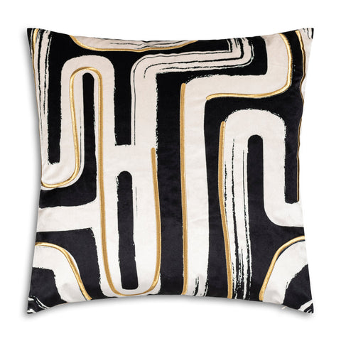 Black and Ivory Velvet Abstract Throw Pillow with Gold Embroidery 22 Cadieux Interiors Ottawa Furniture Store