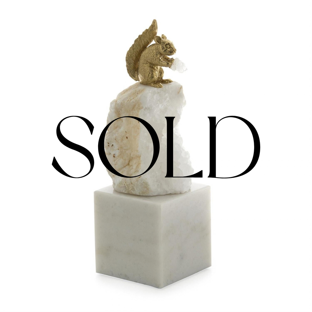 SOLD - Brass Squirrel and Quartz Sculpture on Marble, Large