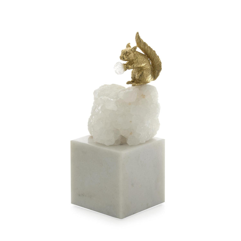 Brass Squirrel and Quartz Sculpture on Marble, Small