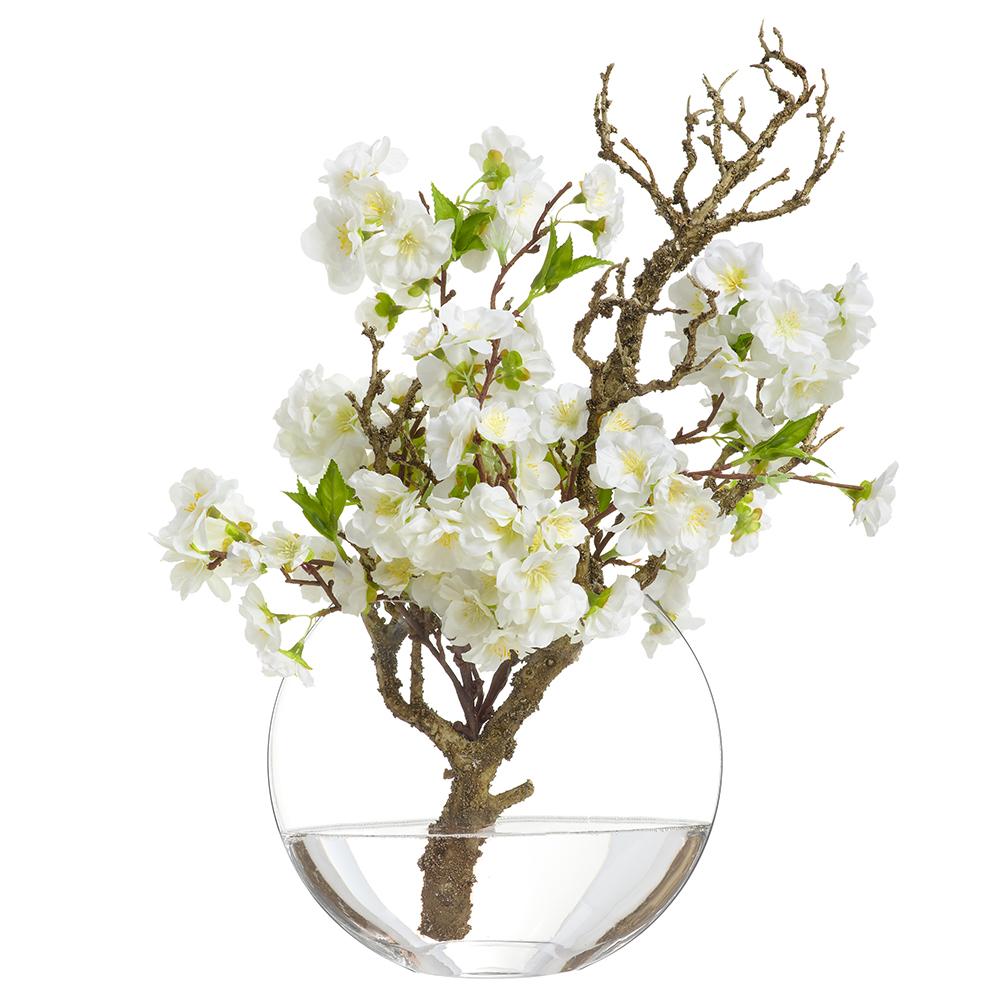 Cherry Blossom Branch in Glass Vase White