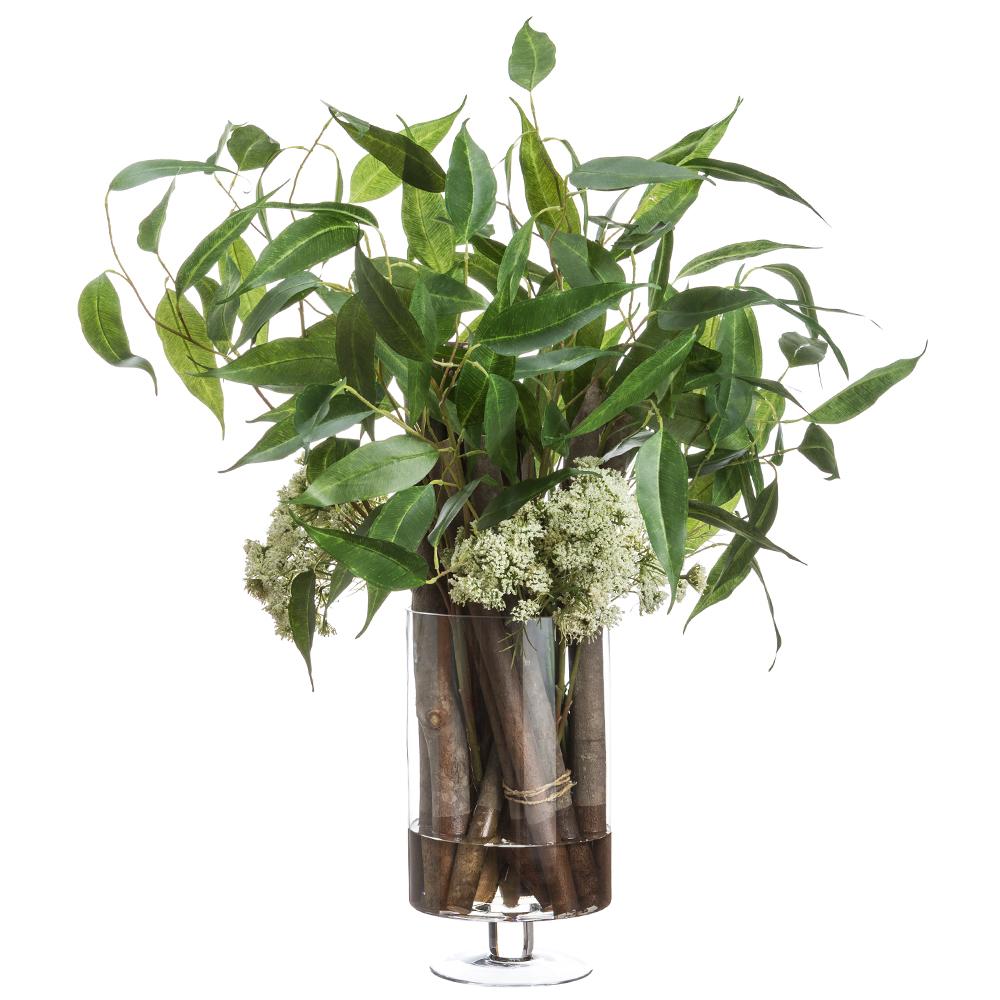 Eucalyptus /Queen Anne's Lace/Wood in Glass Vase
