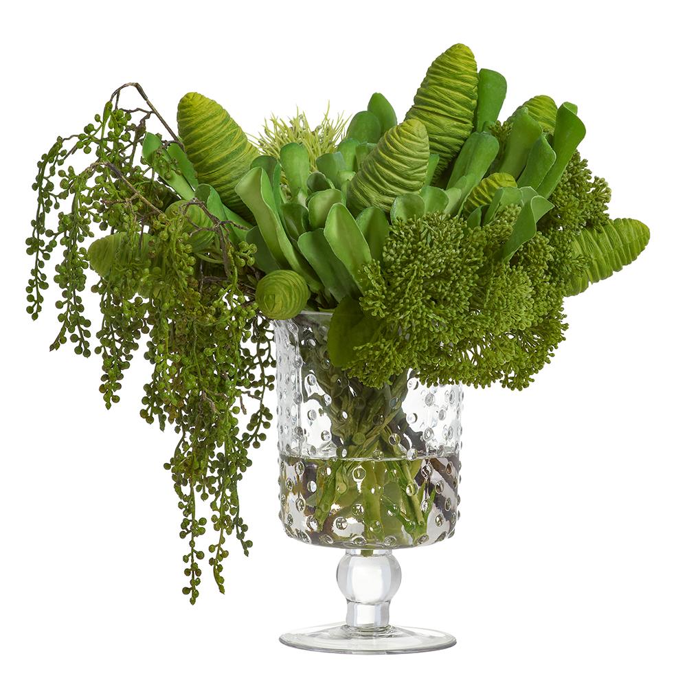 Succulent Arrangement in Pattern Glass Vase