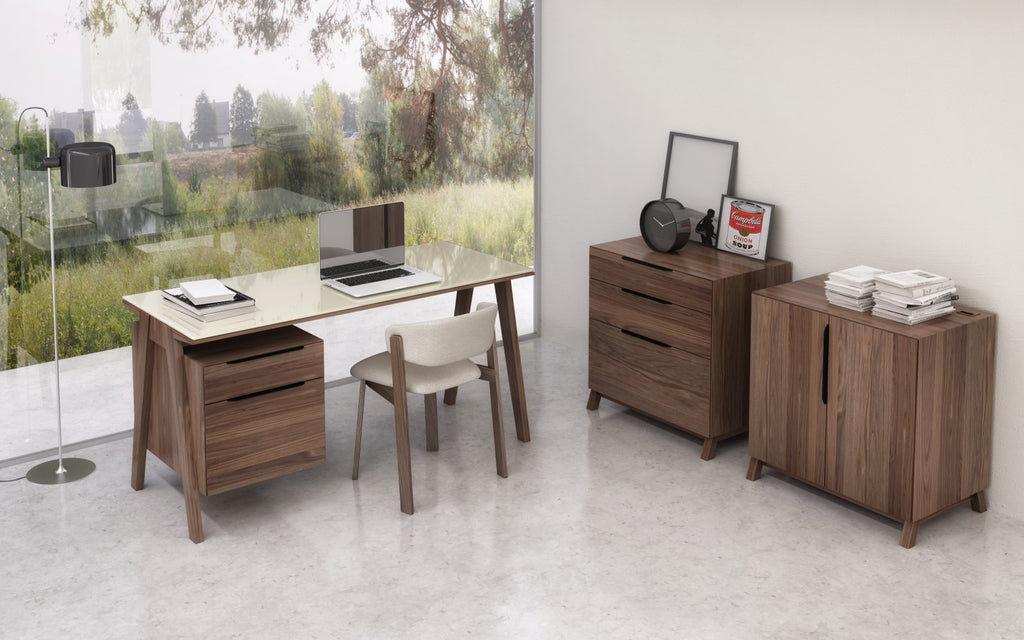 Howard Walnut 2 Drawer Desk with Lacquered Glass Top (CI)