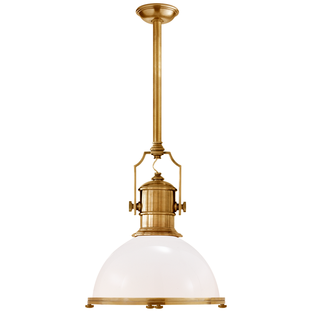 Bennett Pendant with Curved Milk Glass Shade, Hand-Rubbed Antique Brass